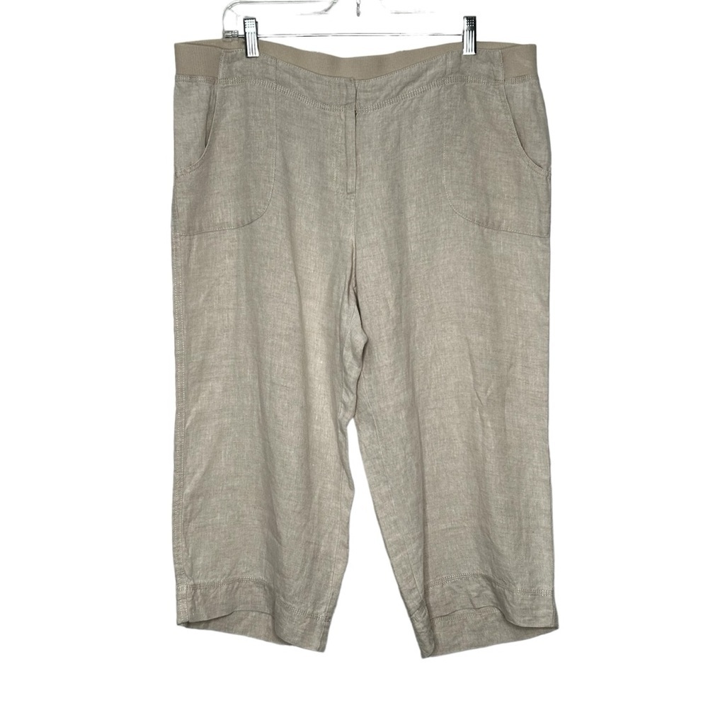 J. Jill Oatmeal Color Linen Cropped Elastic Waist Pull-On Pants Sz 16P
